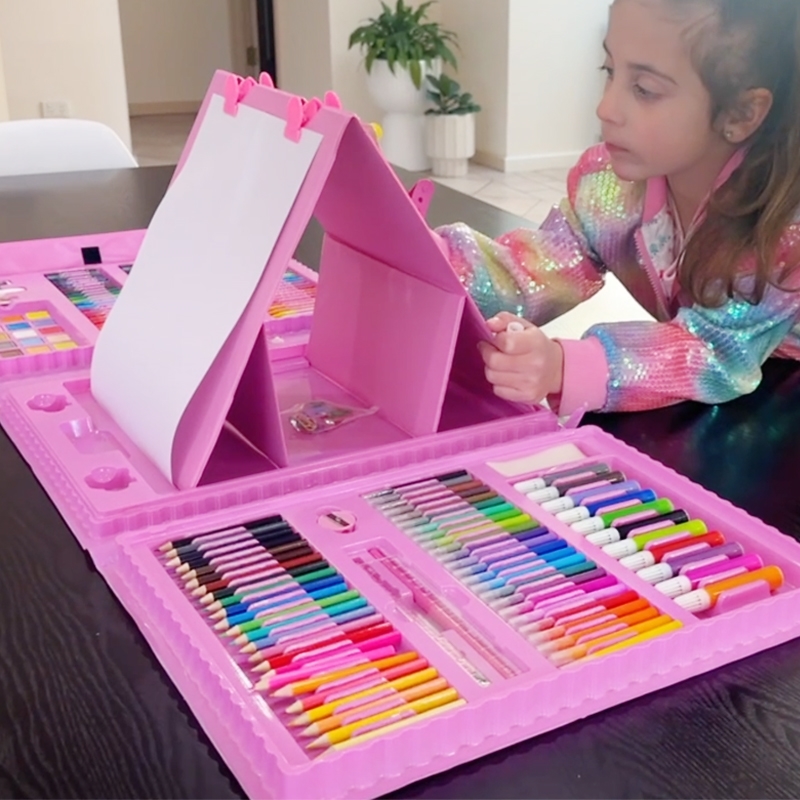 Kids Deluxe Art Kit - 208-Piece Creativity Set with Drawing Board, Color Pencils & Pastels